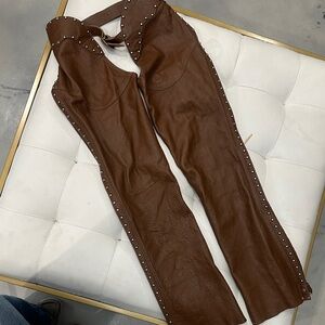 Brown Genuine Leather Studded Chaps western riding